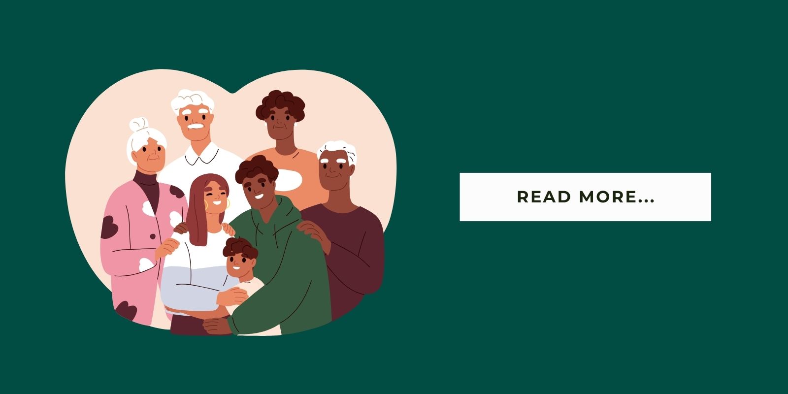 An illustration of a family with senior members with a button that says, "Read More..."